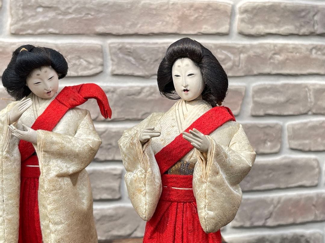 【京雛 宮女三人揃】京都 丸屋大木平蔵 御雛形製造 共箱付 古作 雛人形