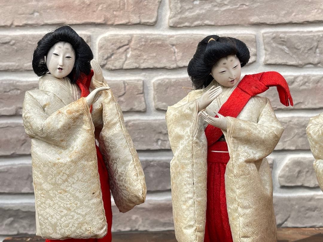 【京雛 宮女三人揃】京都 丸屋大木平蔵 御雛形製造 共箱付 古作 雛人形
