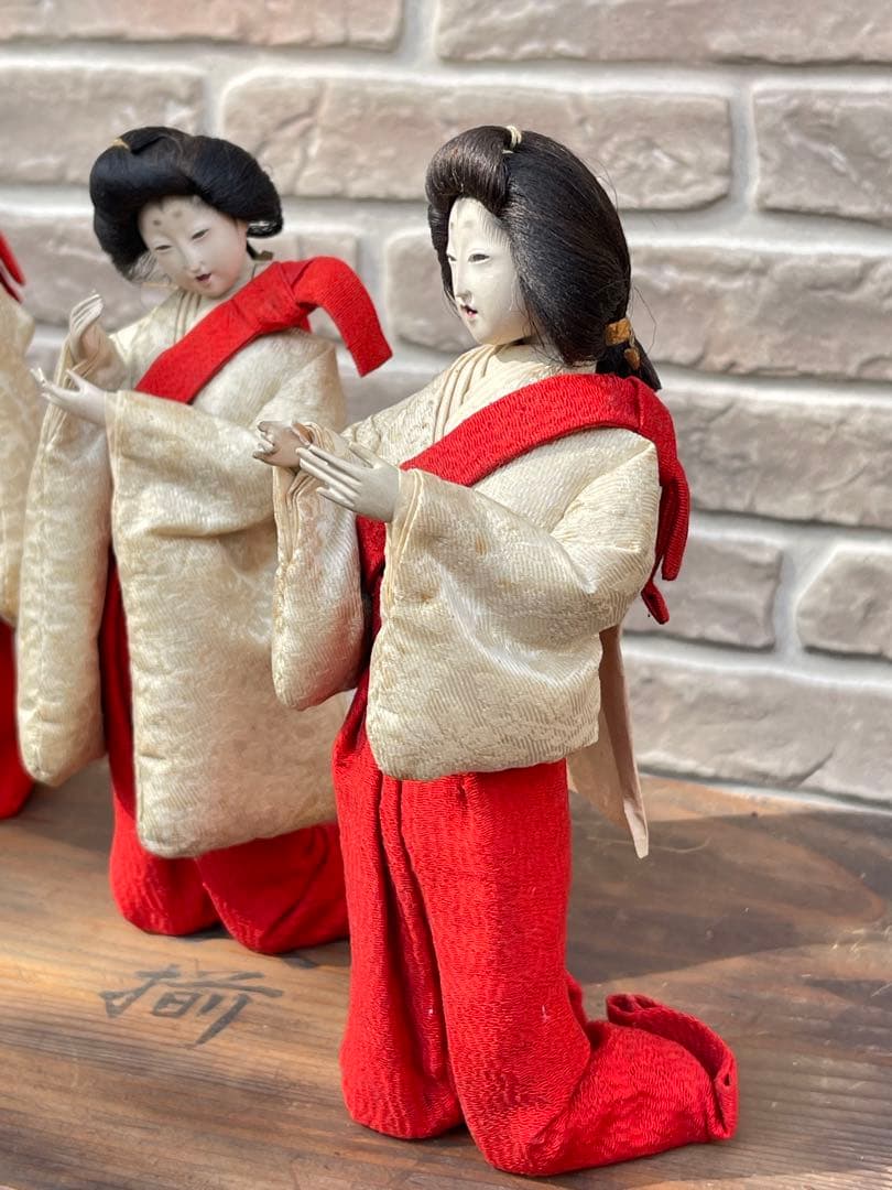 【京雛 宮女三人揃】京都 丸屋大木平蔵 御雛形製造 共箱付 古作 雛人形