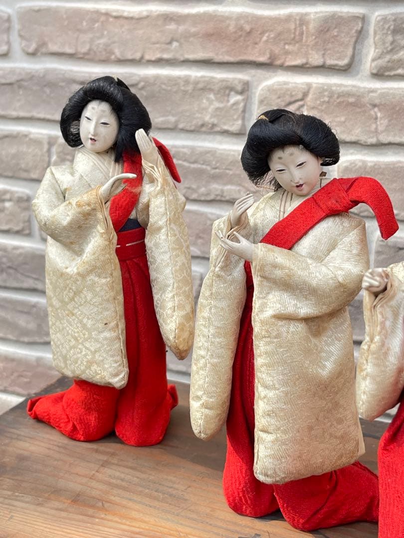 【京雛 宮女三人揃】京都 丸屋大木平蔵 御雛形製造 共箱付 古作 雛人形