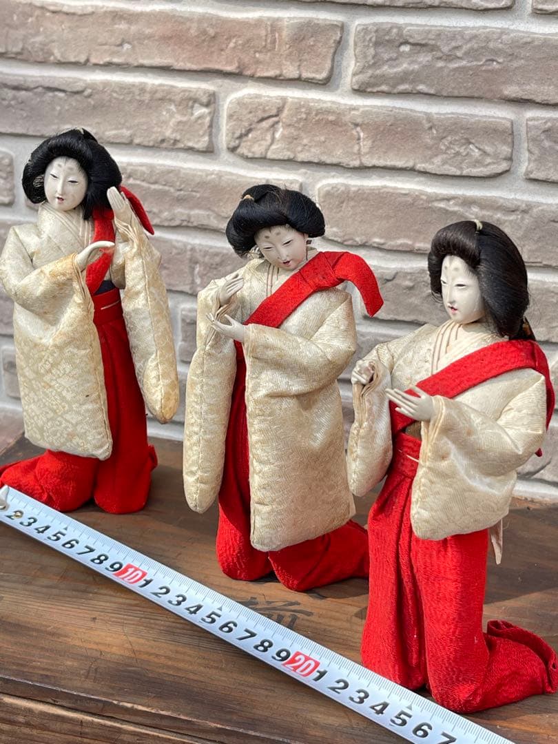 【京雛 宮女三人揃】京都 丸屋大木平蔵 御雛形製造 共箱付 古作 雛人形