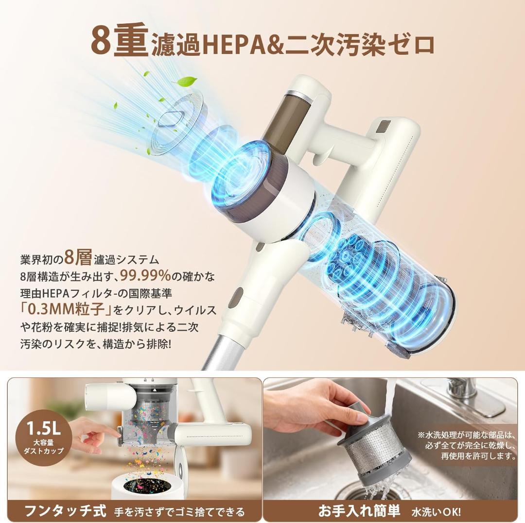 631 コードレス掃除機 自立式 スティッククリーナー 強力吸引 65分連続運転