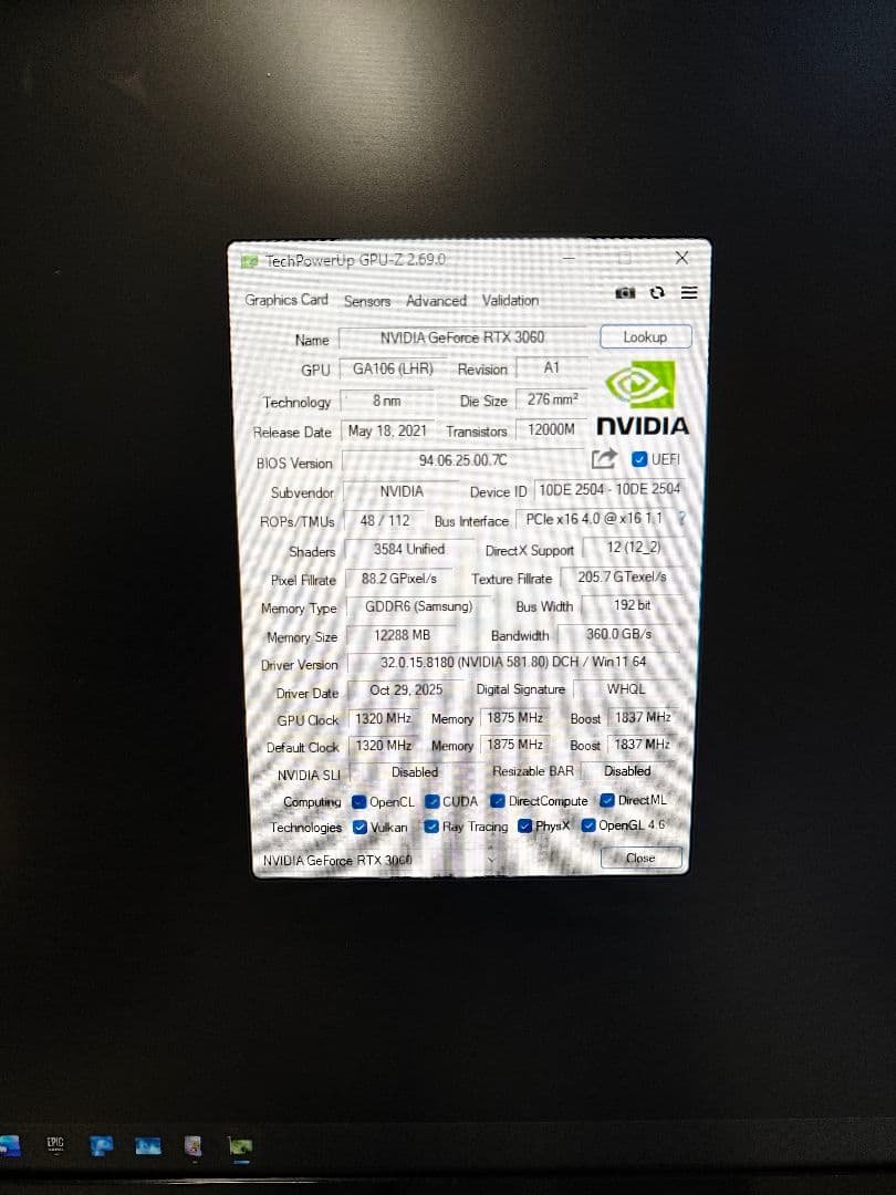 【箱あり・動作確認済】Palit RTX 3060 Dual 12GB