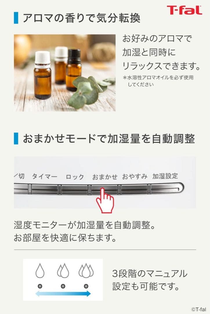 ティファール 加湿器 4L スチーム＆ミスト HD3040J T-fal