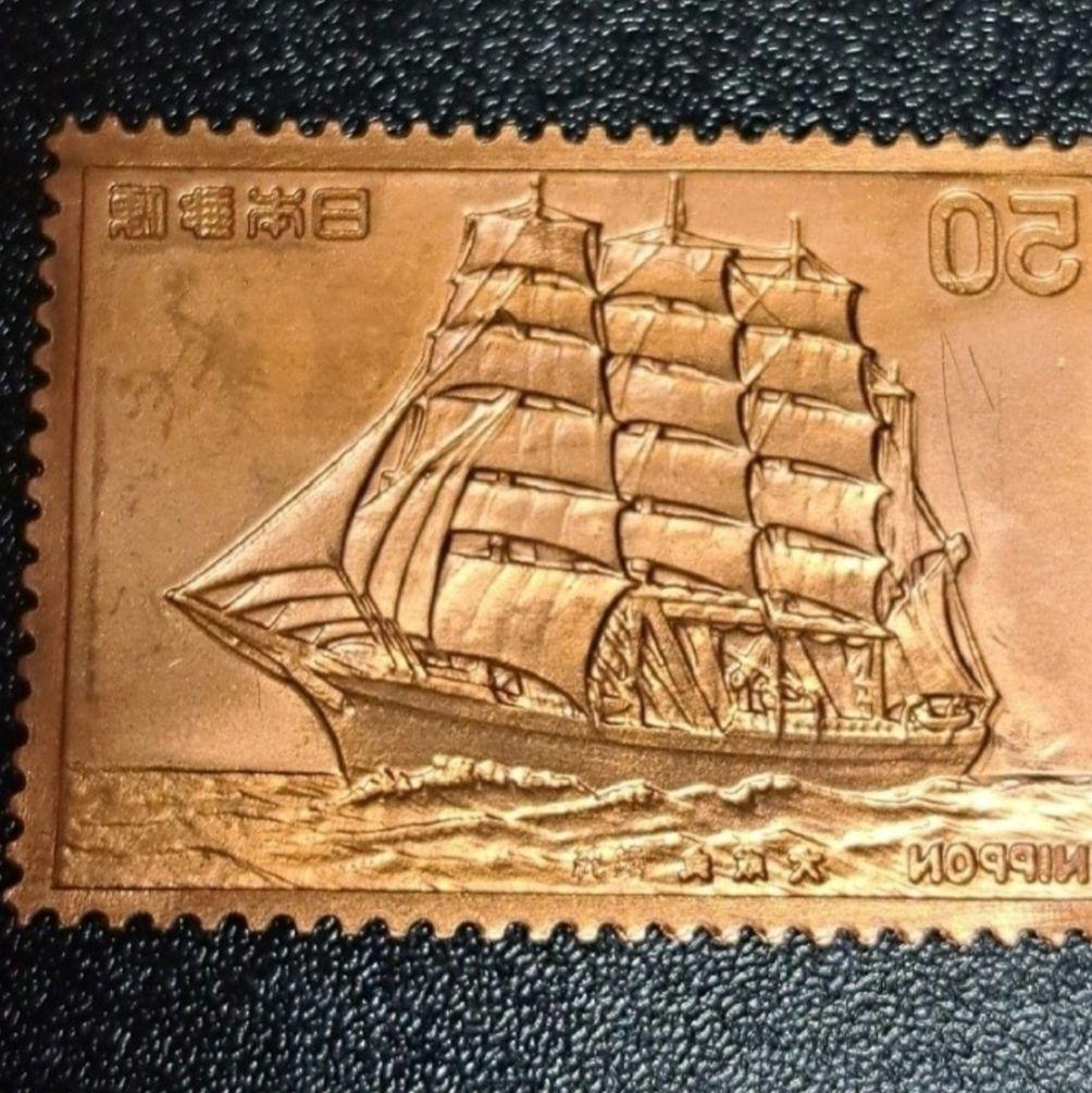 純金刻印　希少 限定品　帆船　切手形 　レリーフ　2枚セット　6.1g　日本製