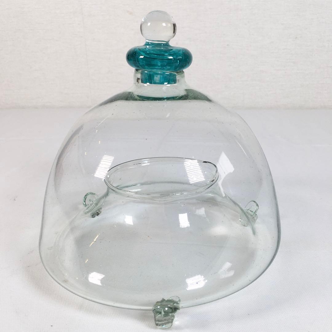 ★昭和レトロ ガラス製 ハエ取り器 ハエ取り瓶 蓋付 気泡ガラス 蠅取り瓶