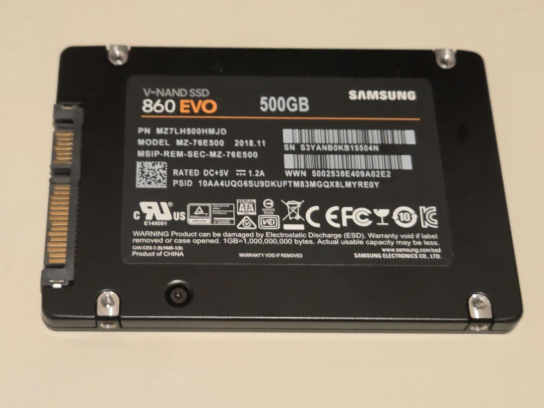 Samsung SSD 860 EVO 500GB◆健康状態98%