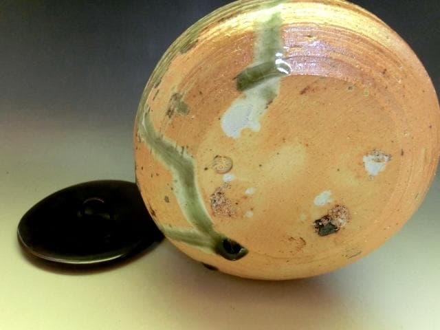 水指■伊賀焼き 袋形水さし 漆器の蓋 お茶道具 古美術 時代物 骨董品■