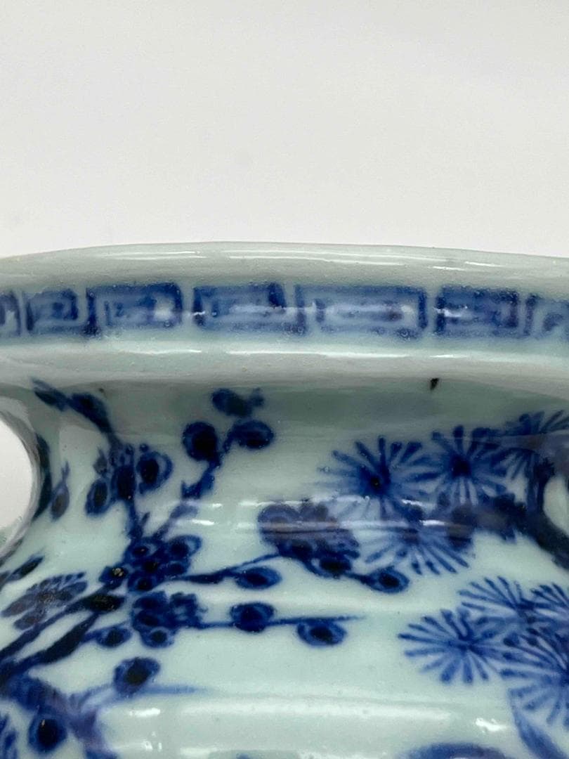 明時代　染付　青花松竹梅三清図　三足香炉　【旧家蔵出し】(F-104)