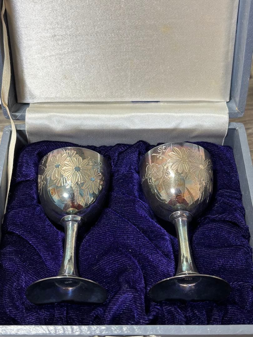 【純銀製】総重量59g！リキュールペアグラス！純銀刻印有り！箱付き、美品♪
