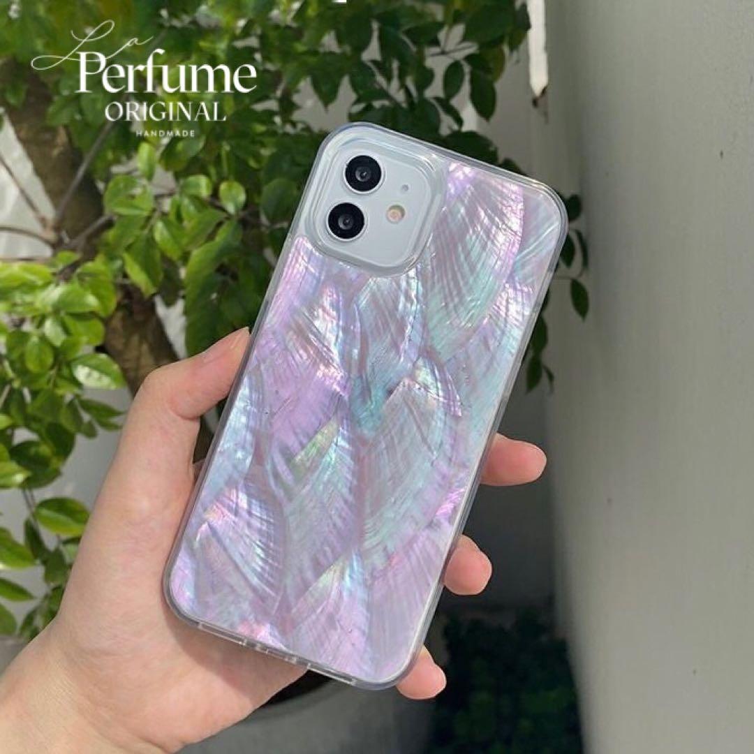キラキラ天然シェル♡パープル✨紫色 オリジナル iPhoneケース 貝殻 手作り