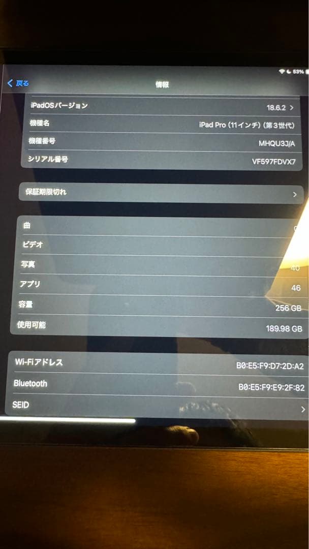 Apple iPad Pro 11インチ 第3世代 256GB スペースグレー