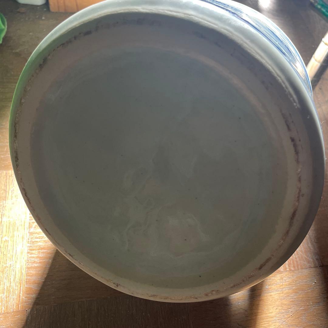 美品　陶器　時代物　染付　山水画　文手桶　花入　当時物　古道具
