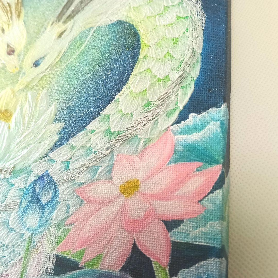 No.499 F3キャンバス　原画　龍神絵画　蓮の絵　開運絵画　立体