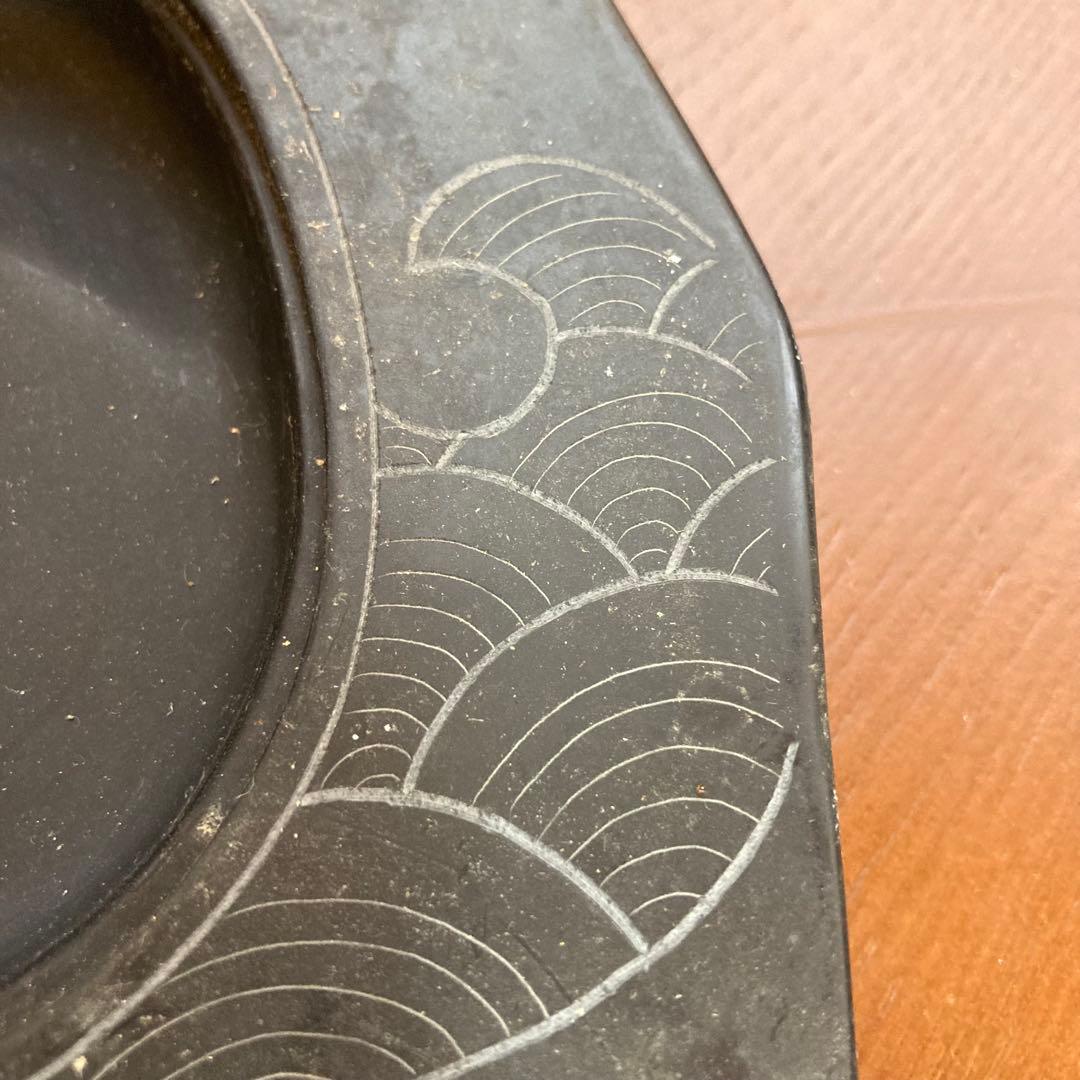 那智黒石製 蓋付き亀彫刻硯石 約20cm x 15cm