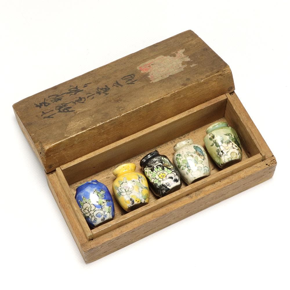 532B ミニチュア 豆玩具 壺 花瓶 5点 桐共箱付 焼物 陶器 高さ3㎝