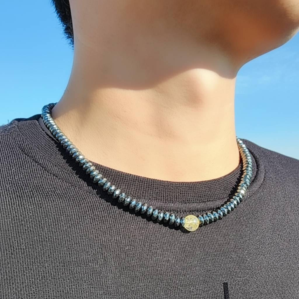 めんたる　ゴールドルチル 磁気ヘマタイト パワーストーンNECKLACE
