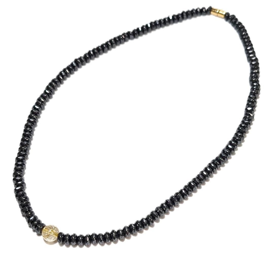 めんたる　ゴールドルチル 磁気ヘマタイト パワーストーンNECKLACE