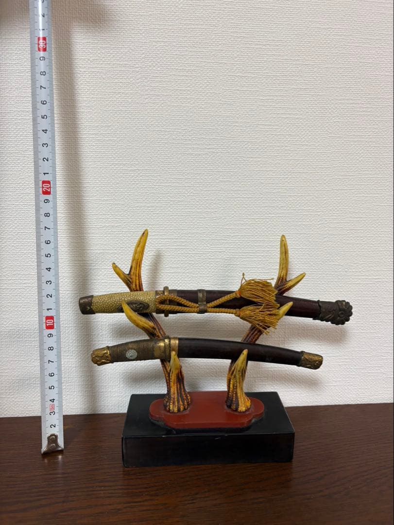 模造刀 大刀 脇差 二本セット 鹿角刀掛け付き コンパクトで存在感20cm幅
