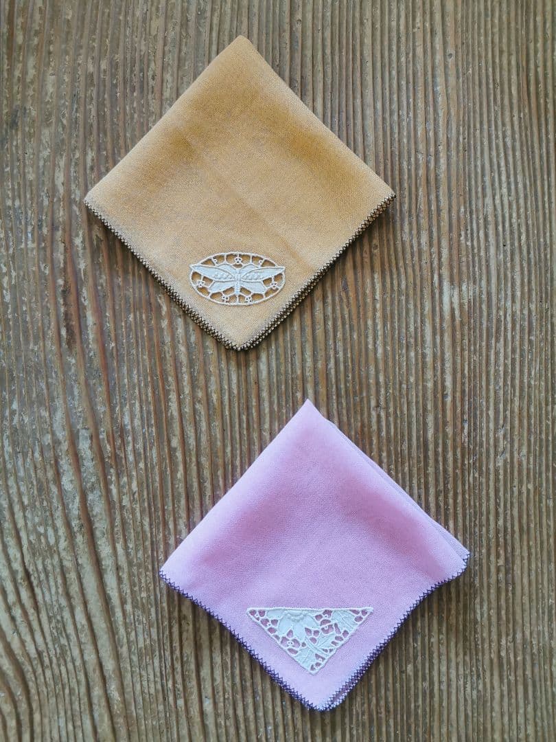 アンティーク イギリス 蝶々刺繍 オープンカットワーク 嵌込み シアーなハンカチ