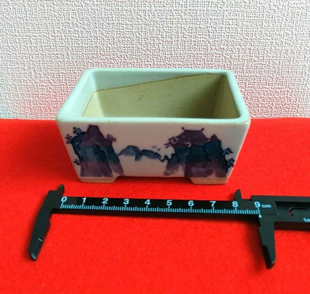 昭和レトロ 豆盆栽鉢 豆鉢 ミニ盆栽 陶器 染付など 6個セット 落款 焼印あり