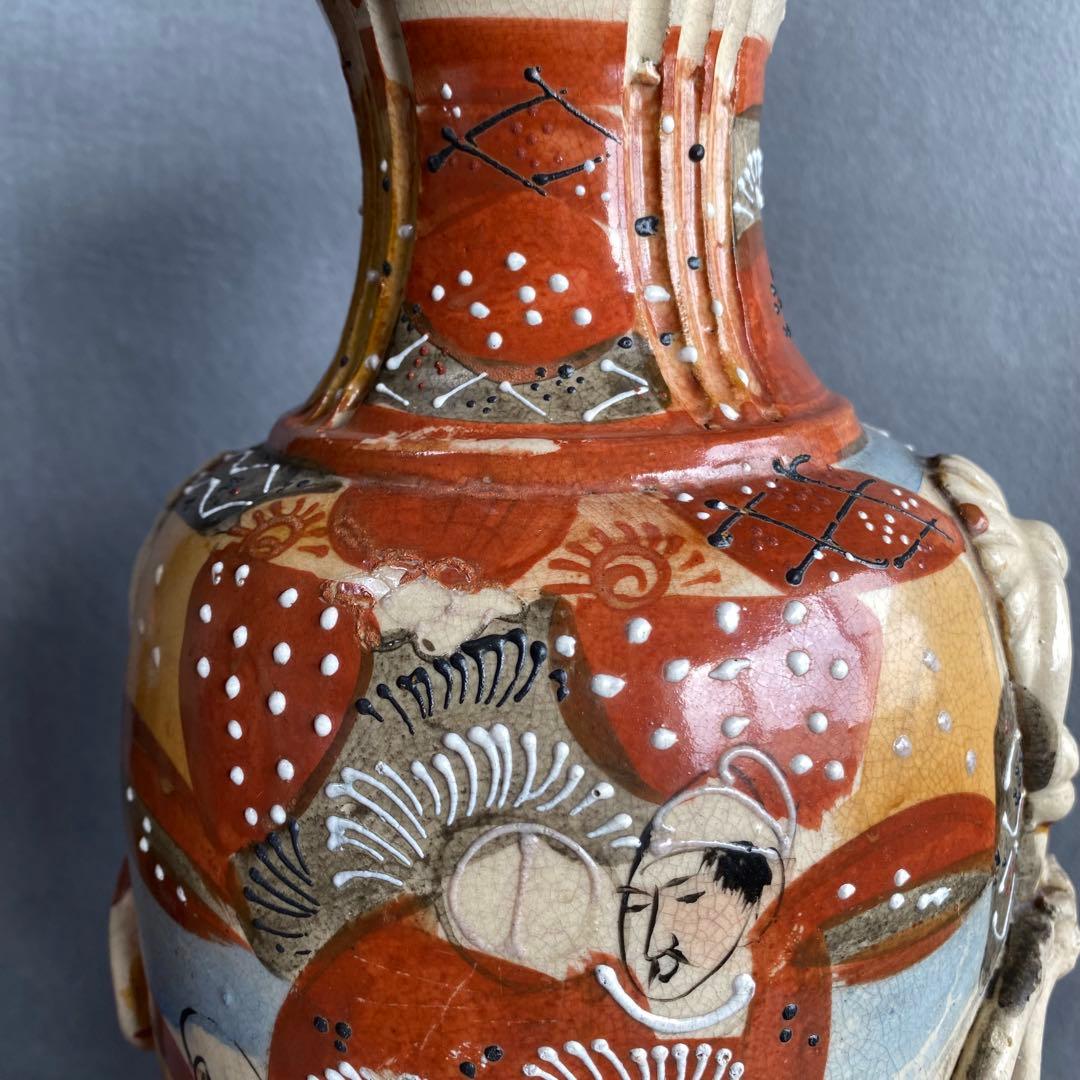 錦光山花瓶　江戸時代中期 色絵　阿蘭陀陶器　人物図大花瓶 耳付 飾壺 骨董品