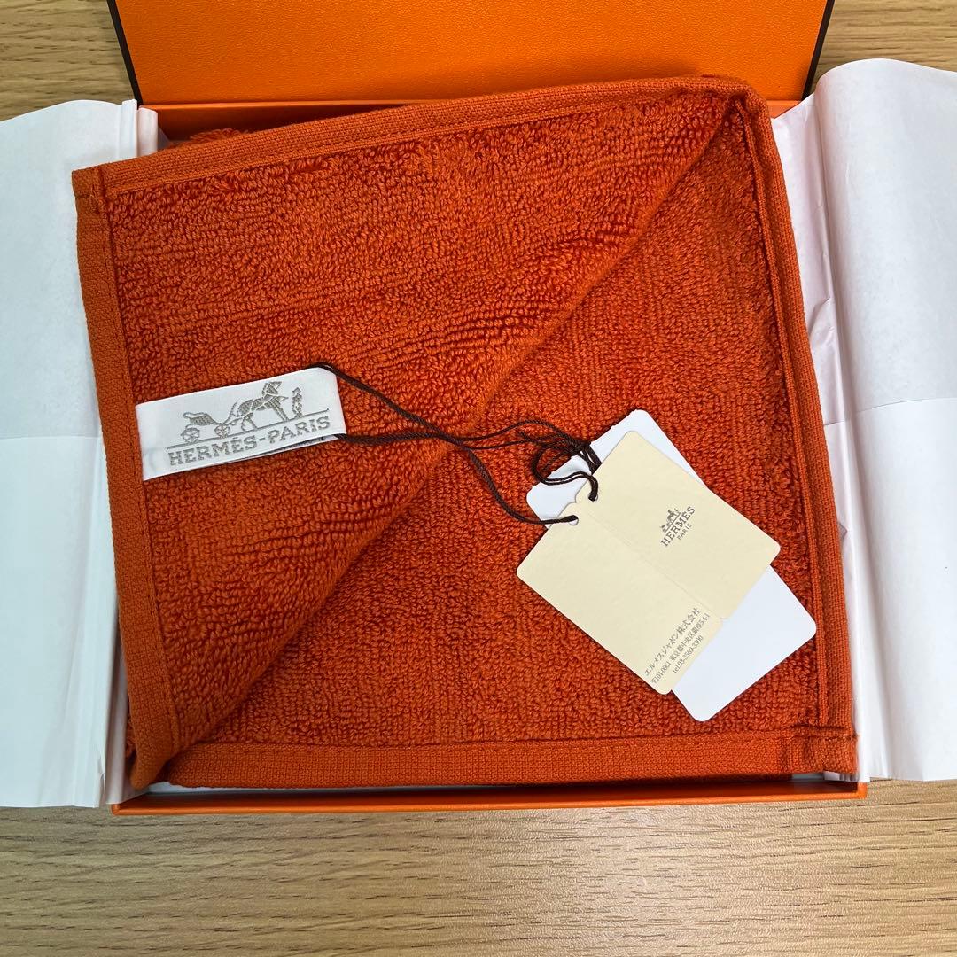 AJ009　HERMES エルメス　コットン　ハンドタオル　オレンジ