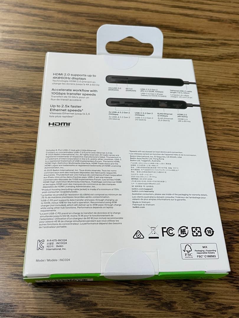 【Belkin 最新商品・8-IN-1】マルチポートハブ USB-C 4K@60