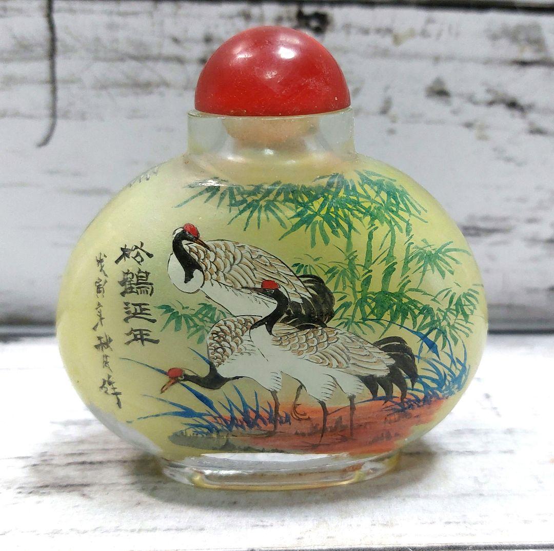 ★骨董品　アンティーク　鶴が描かれた鼻煙壷