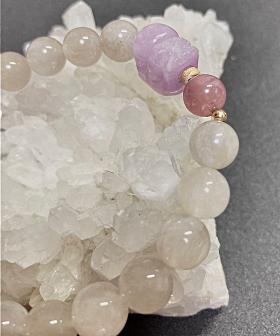 ◆オリジナルブレスレット◆ クンツァイト貔貅とサゲニティックブレスレット