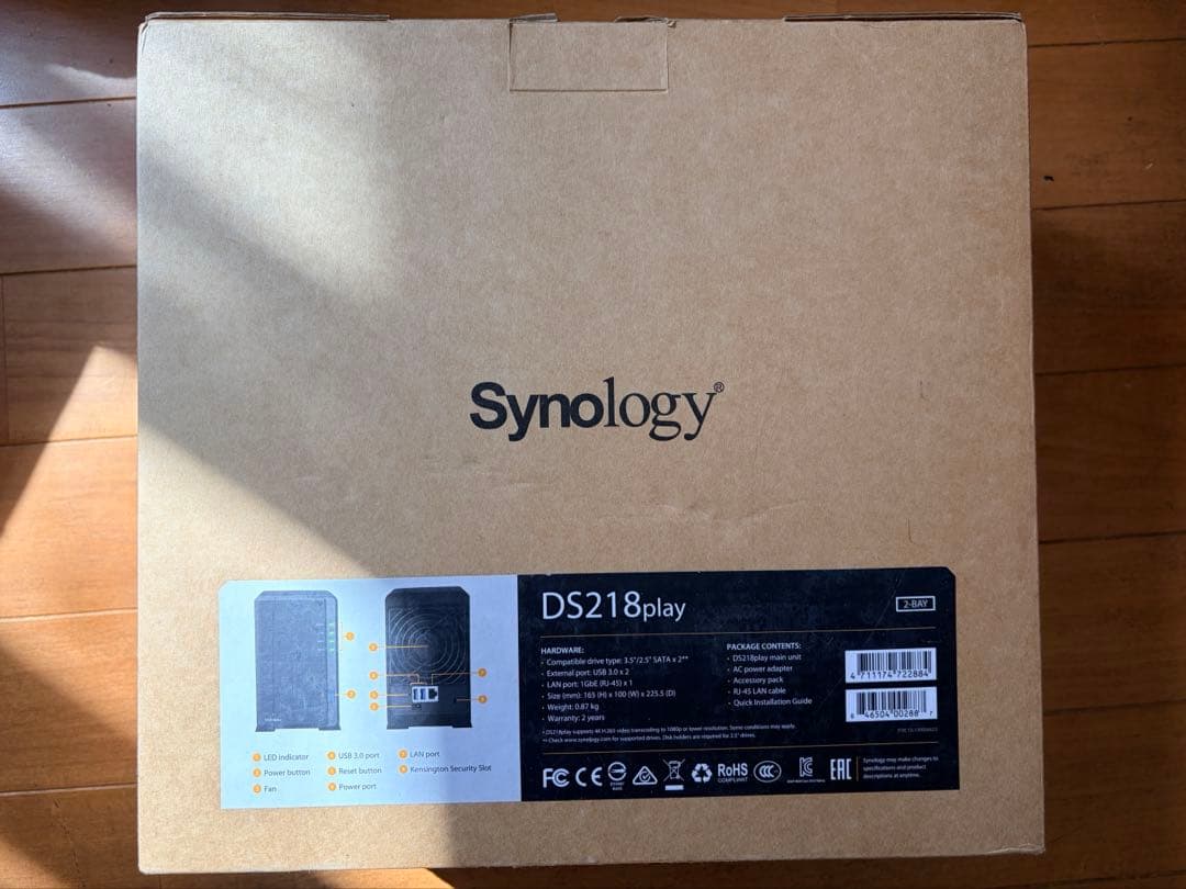 Synology DS218play NAS（HDD 4TB×2）