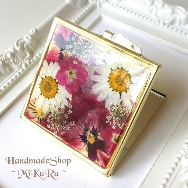 押し花ミラー❤️ビオラ