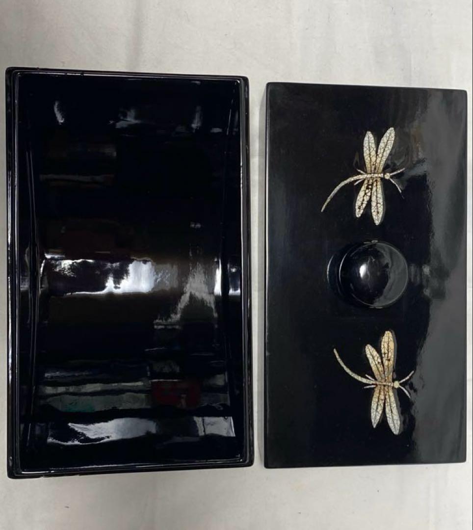 日本伝統工芸品 黒漆器 トンボ柄象嵌入り装飾 美品
