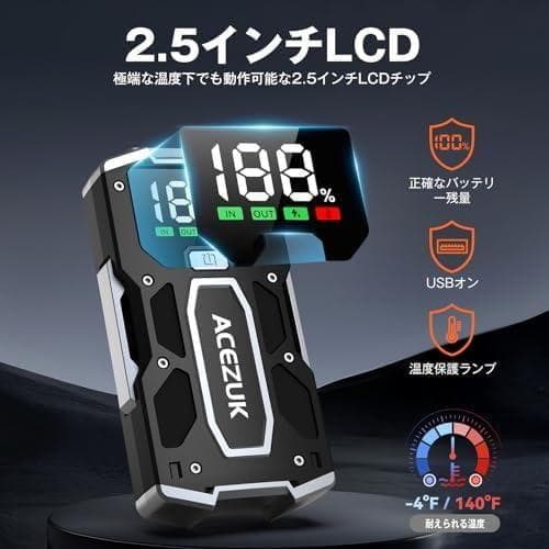 ジャンプスターター ディスプレイ付き4000A (最大7.0Lガソリン・5.5m