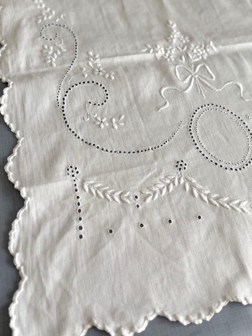 フランスアンティーク◾️刺繍が素敵な大判クロス◾️直輸入品◾️アンティークレース 美品