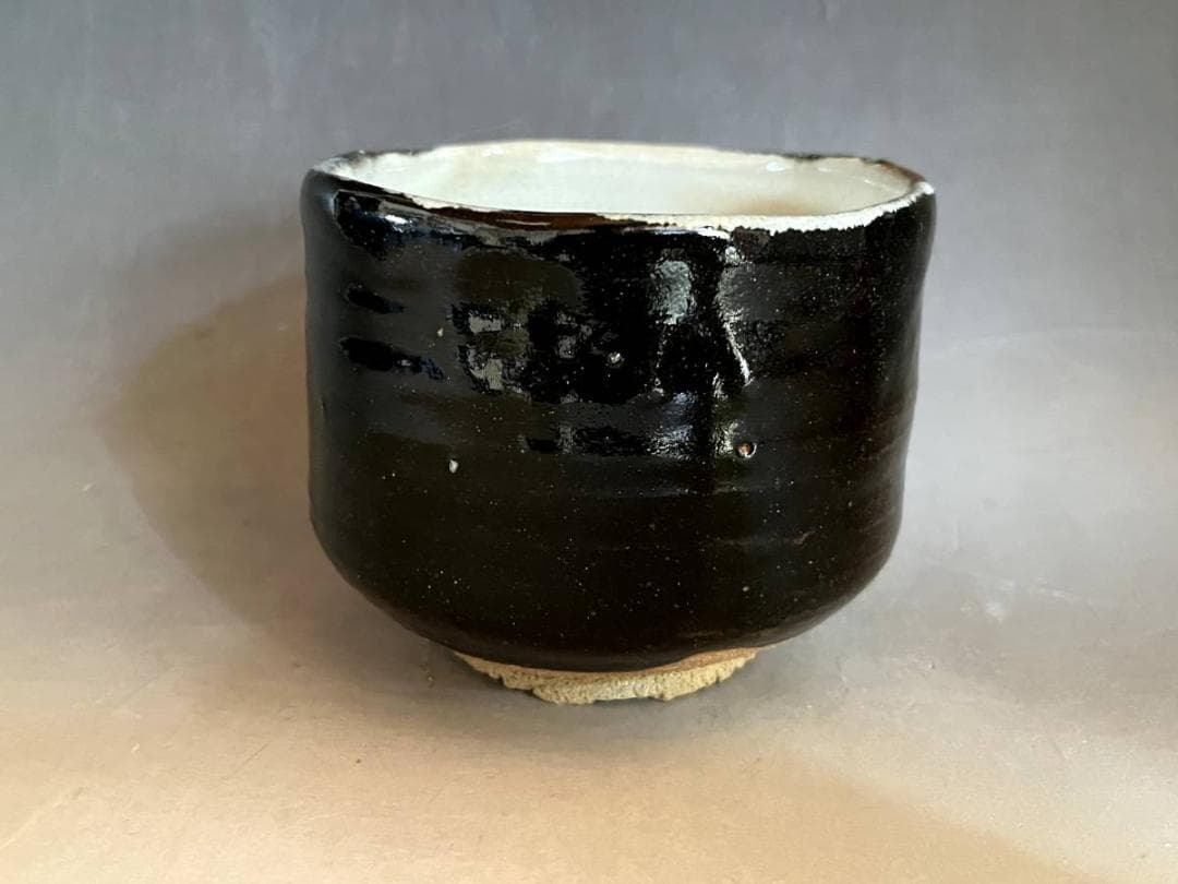茶碗■黒織部筒茶碗 白釉涙紺 ぐい飲み お茶道具 古美術 時代物 骨董品■