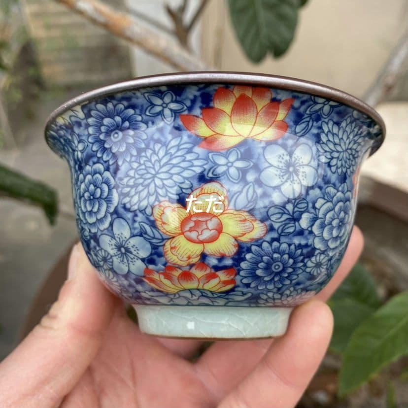 中国茶器 青花万花三才蓋碗 蓋付き 茶器 飲茶食器 煎茶具 未使用品
