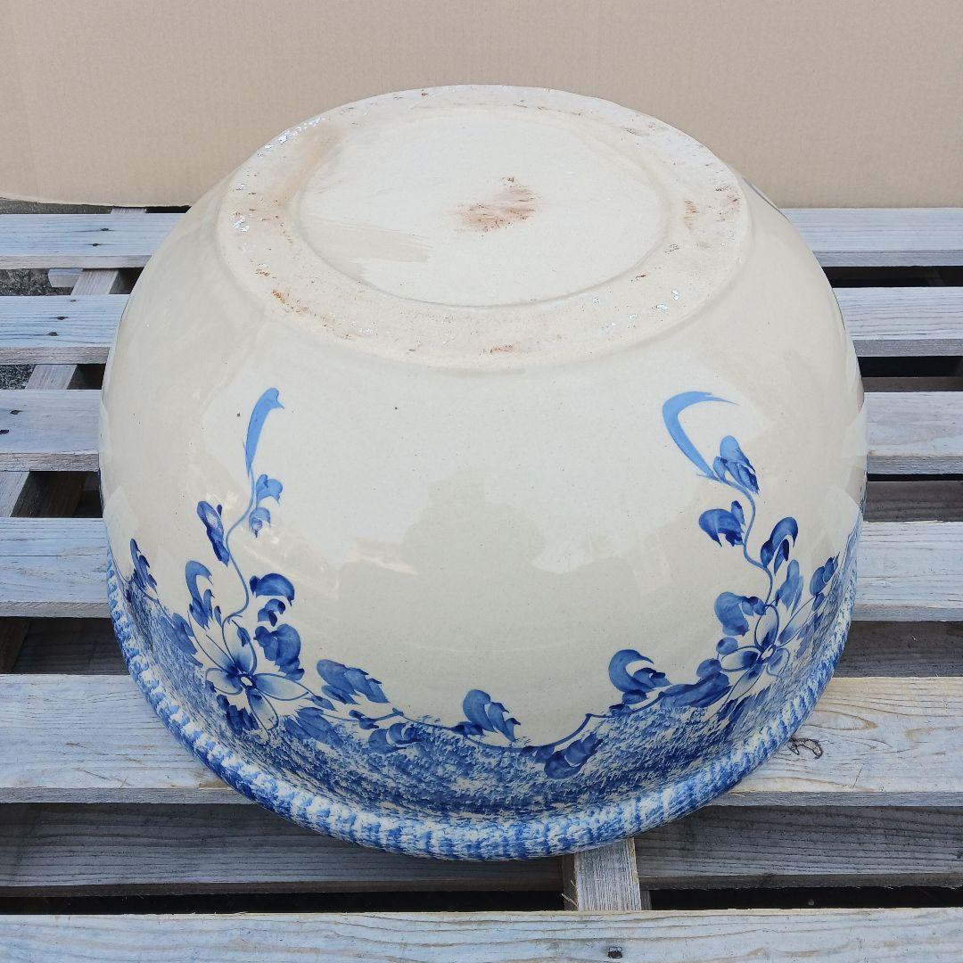 新品　∅50　陶器　睡蓮鉢　特大　難有　メダカ鉢　手書き絵　花柄　手造　LFB1