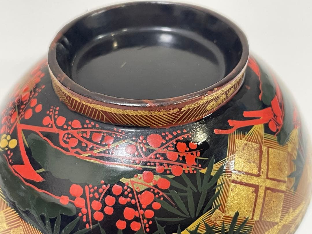【現状品】漆器 秀衡塗 蓋付椀 金彩 朱塗 割烹 懐石 アンティーク 2個