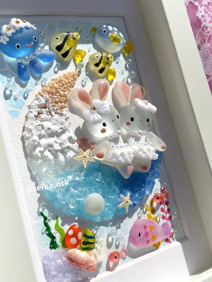 海のお月様 うさぎの姉妹 インテリア シーグラスアート アクアリウム プレゼント