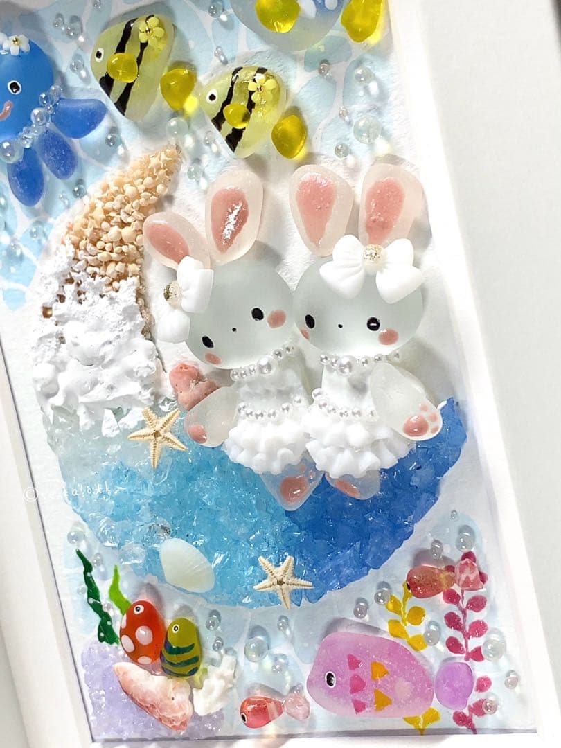 海のお月様 うさぎの姉妹 インテリア シーグラスアート アクアリウム プレゼント