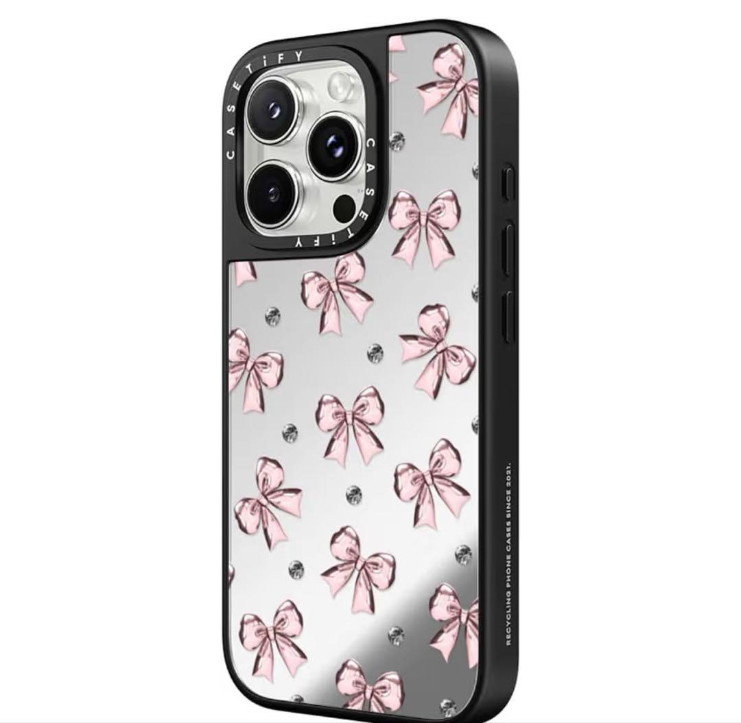 CASETiFY iPhone 16 Pro ケース メタリックピンクリボン
