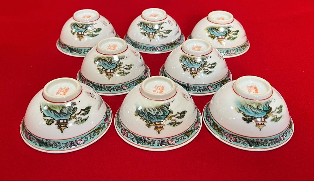 中国美術 茶道具 煎茶碗セット茶碗 茶器 中国景德鎮製 山水風景 亭台樓閣 八客