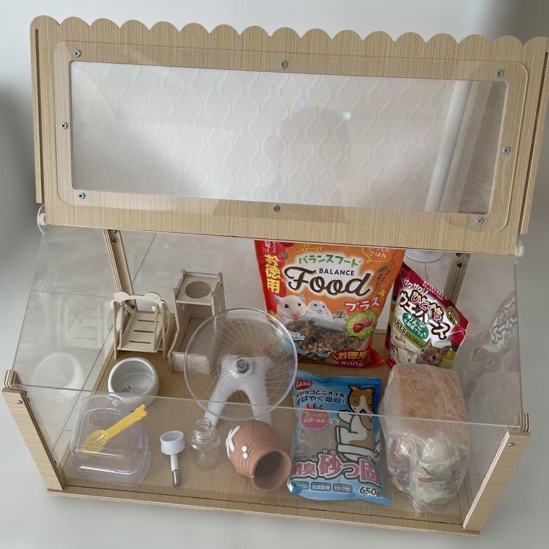 co 《まとめ売り》小動物用透明収納ケージ　お世話セット　エサ　砂　遊び場