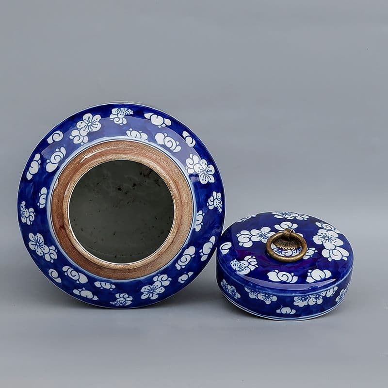青花氷梅博古紋帯蓋茶壺 茶道具 中国茶器 置物 景徳鎮 陶磁器 工芸品 美術品