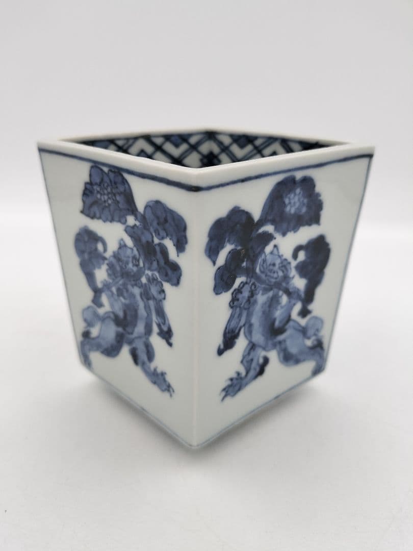 c242【新品・未使用】火入 染付 菱形 正倉院文様 田中寿宝 木箱 茶道具