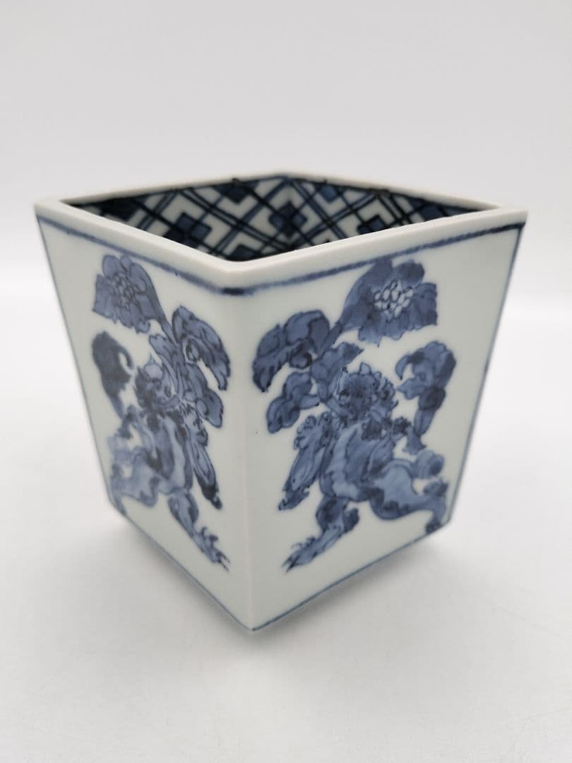 c242【新品・未使用】火入 染付 菱形 正倉院文様 田中寿宝 木箱 茶道具
