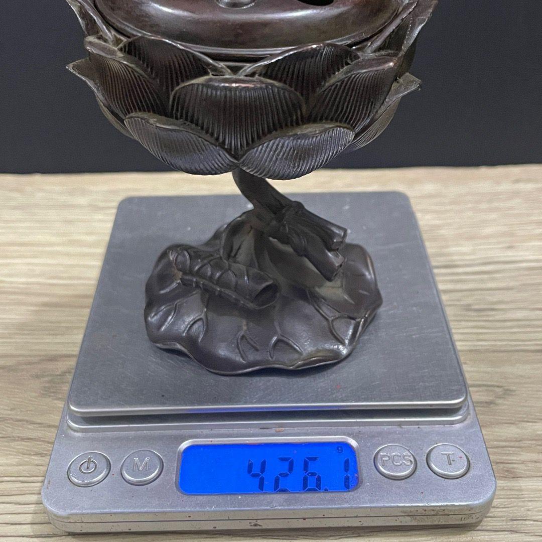 銅器 香炉 蓮葉蓮花香炉 置物