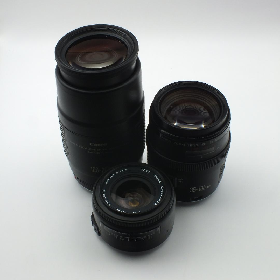 EF シグマ24mm+キヤノン100-200mm/35-105mm レンズ3本