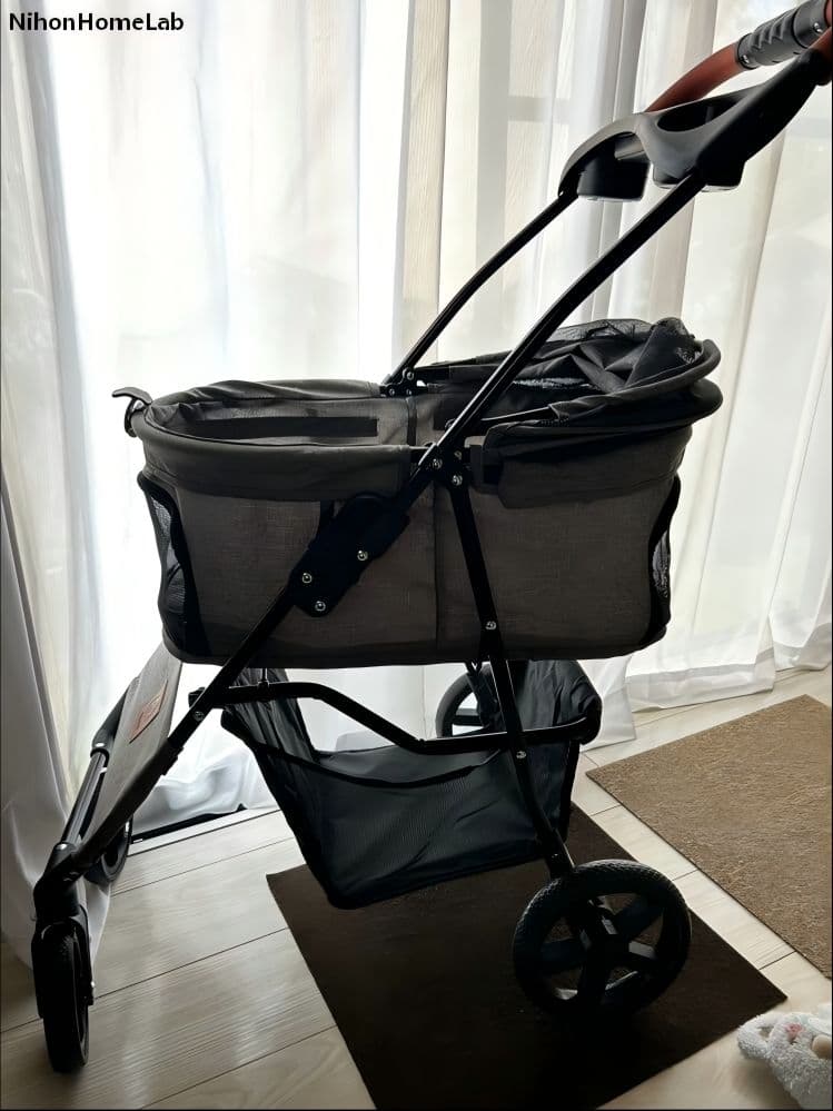 犬用軽量折り畳みペットカート：360°回転・耐荷重15kg・飛び出し防止